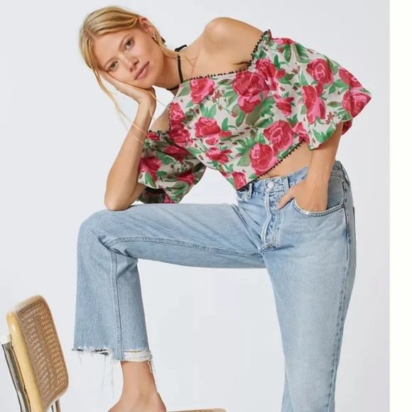 NWT Anthropologie Frida Off Shoulder Floral Halter Top in Rose Combo, XXS - Picture 4 of 13